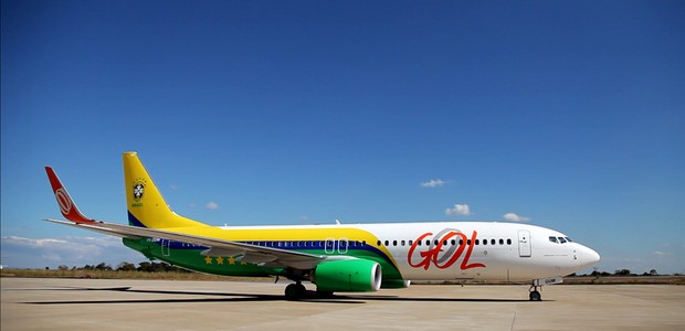 Avião oficial da seleção brasileira personalizado. Foto: Divulgação GOL