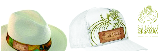 Chapéu Panamá com lenço estampado e boné com etiquta em couro