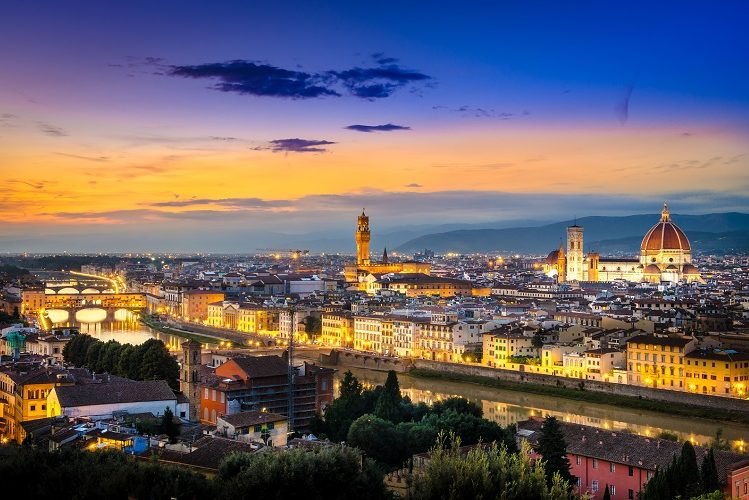 Scenic View Of Florence After Sunset From Piazzale Michelangelo