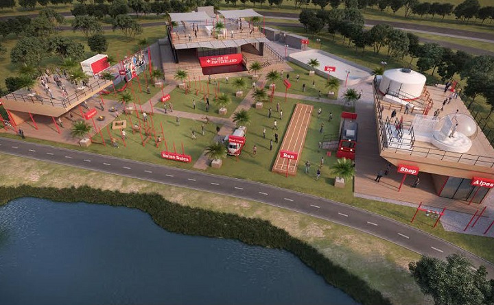 Projeção do Baixo Suíça na área do campo de beisebol da Lagoa