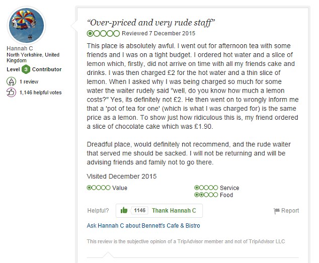 comentário negativo no Tripadvisor