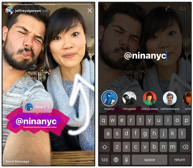 Agora você pode mencionar pessoas nas suas fotos do Instagram Stories. Foto: Divulgação/Instagram